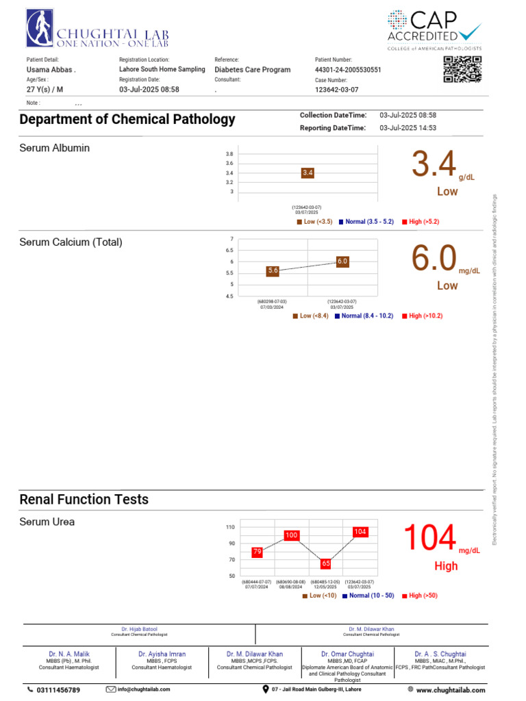 Lab Report for Usama Abbas - July 2025 | PDF | Pathology | Medical ...