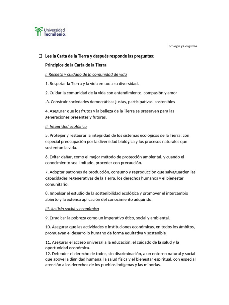Carta de La Tierra | PDF | Sustentabilidad
