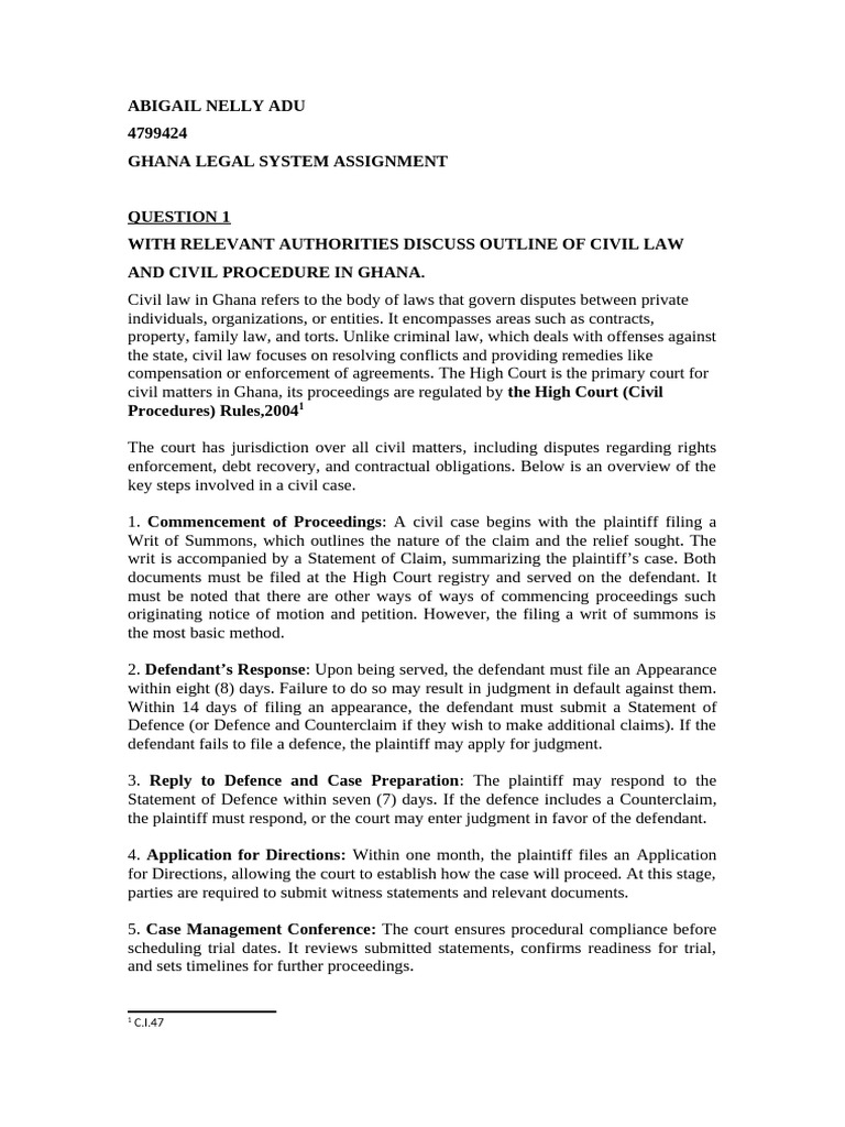 Civil Law and Procedure in Ghana | PDF | Lawsuit | Judgment (Law)