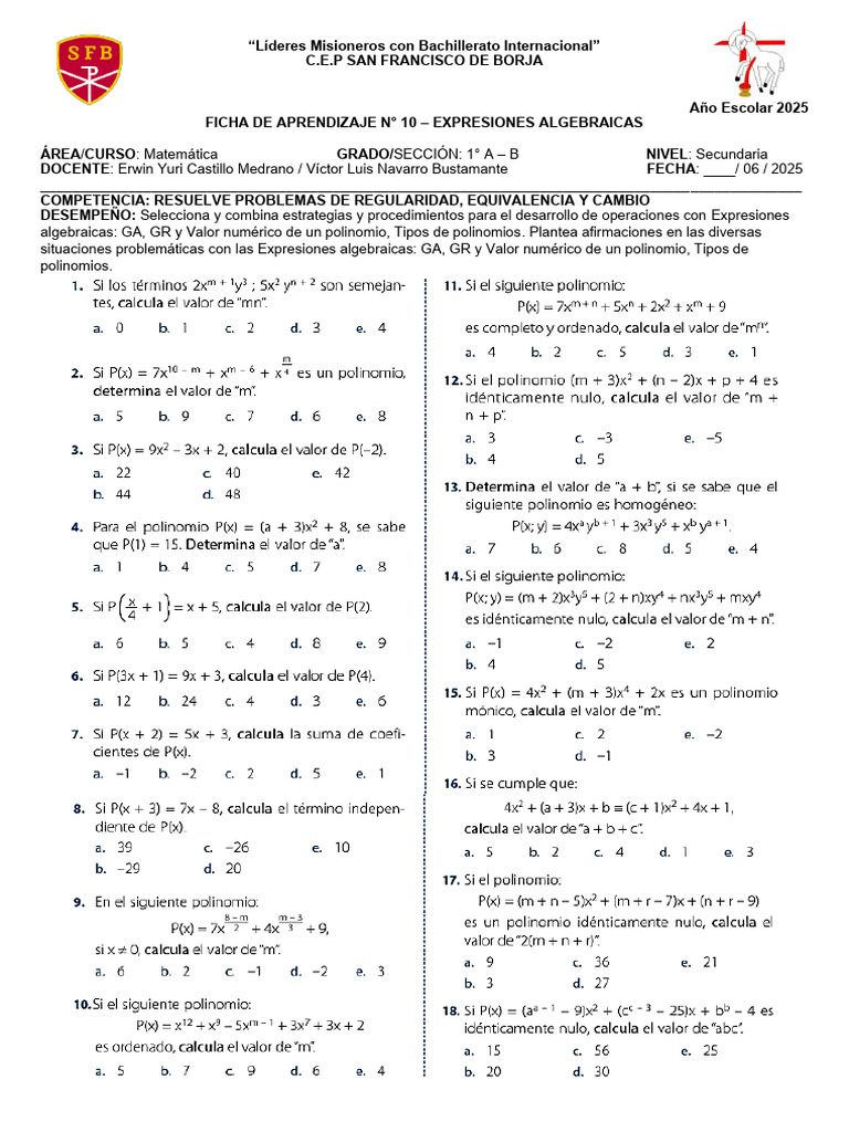 Expresiones Algebraicas en Secundaria | PDF | Polinomio | Álgebra