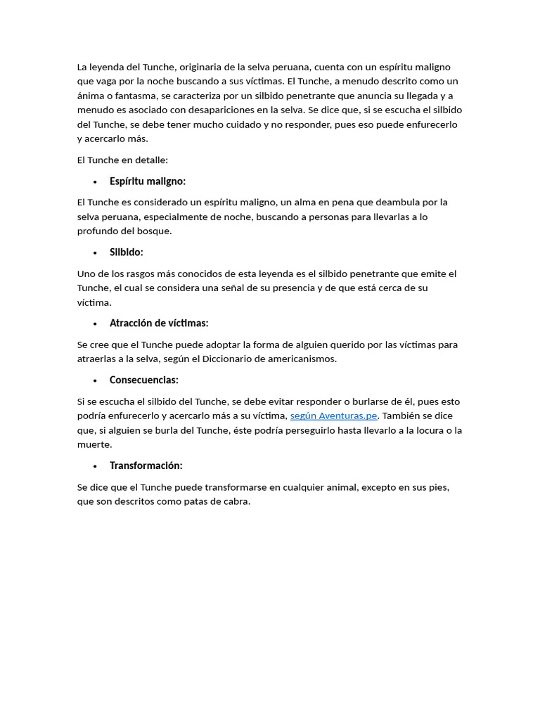 La leyenda del Tunche en la selva peruana | PDF