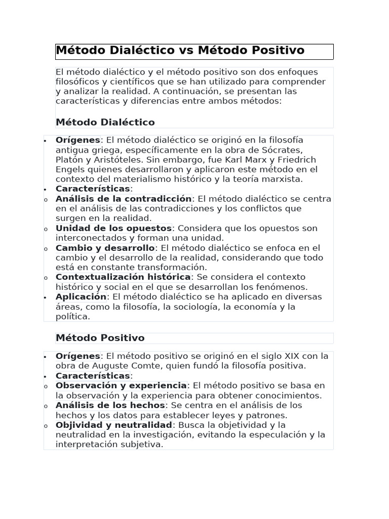 Métodos Dialéctico y Positivo Comparados | PDF | Sociología | Dialéctico