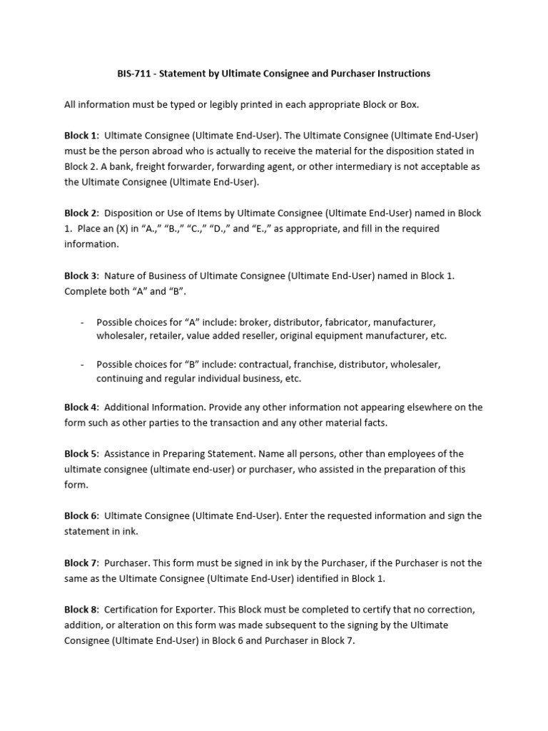BIS-711 Form Completion Guide | PDF