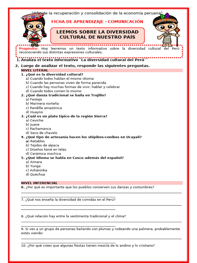 Actividades sobre Diversidad Cultural Peruana | PDF | Perú | Tradiciones