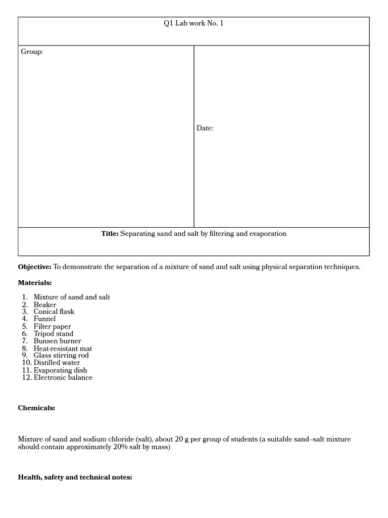 Sand and Salt Separation Lab Guide | PDF | Mixture | Salt