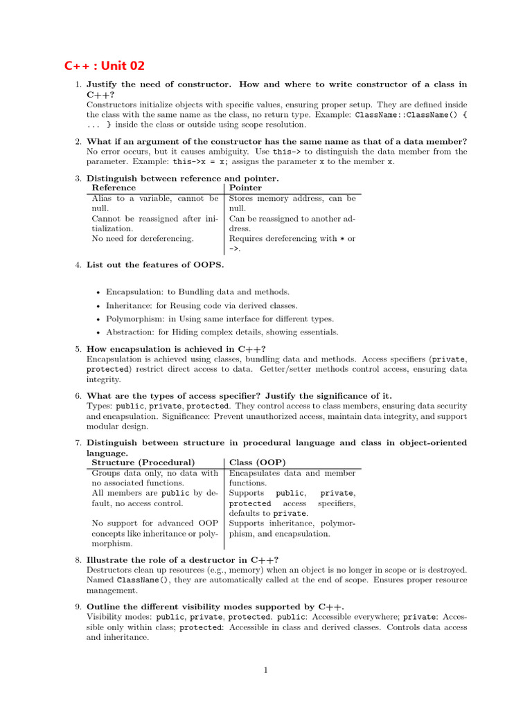 Unit01 2M | PDF | C++ | Class (Computer Programming)