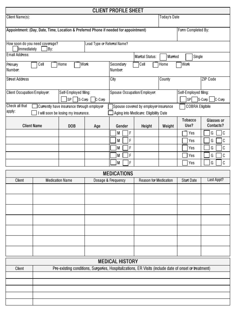 Client Profile Sheet Overview | PDF | Medicare (United States ...