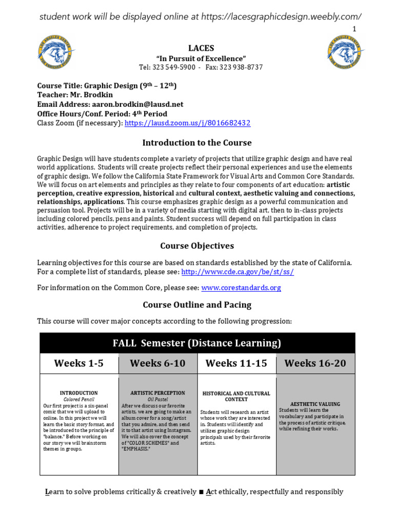 Brodkin High School Graphic Design Syllabus Template Fall 2022 | PDF ...