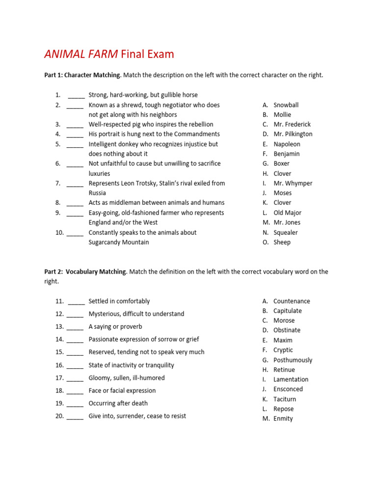 3 Animal Farm Final Exam PDF | PDF
