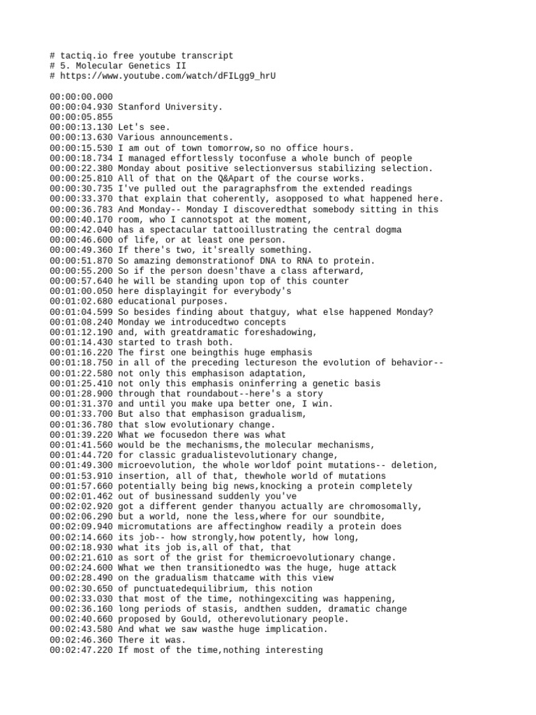 Molecular Genetics Lecture Transcript | PDF | Intron | Promoter (Genetics)
