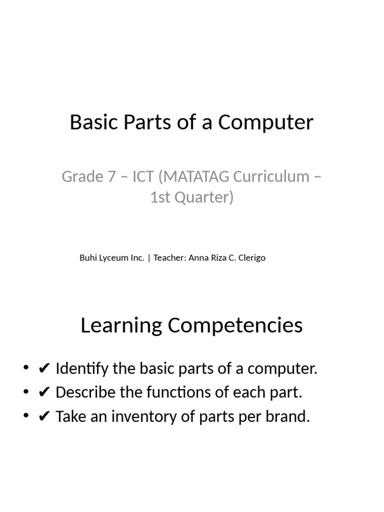 Basic Computer Parts for Grade 7 | PDF