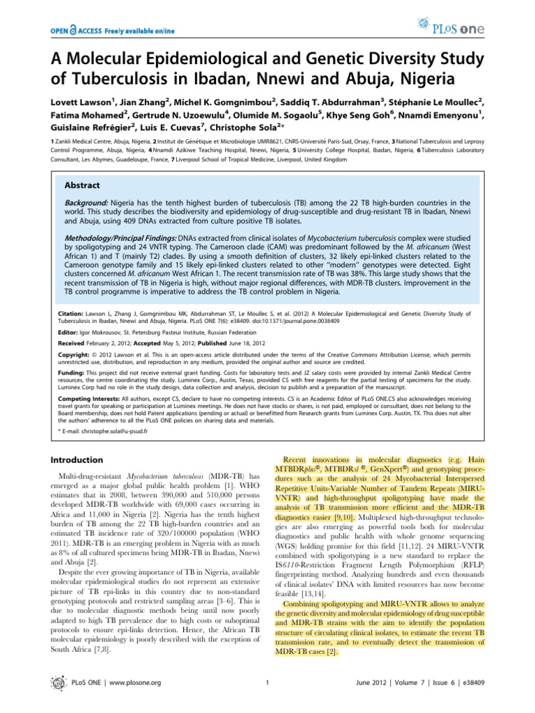 A Molecular Epidemiological and Genetic Diversity Study | PDF ...