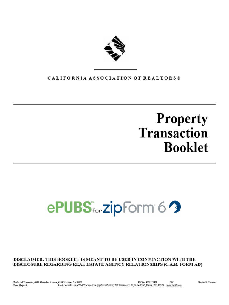Property Transaction Booklet: California Association of Realtors® | PDF