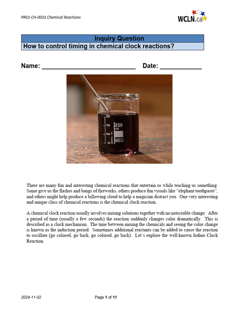 Iodine Clock Reaction Project Guide | PDF | Reaction Rate | Chemical ...