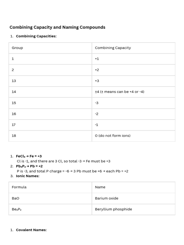 Combining Capacity and Naming Compounds | PDF | Hydroxide | Magnesium