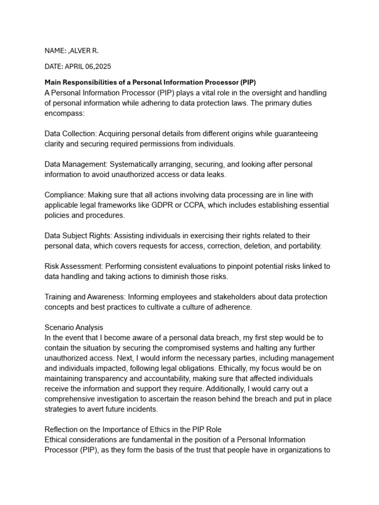 Personal Information Processor Duties | PDF | Risk | Information