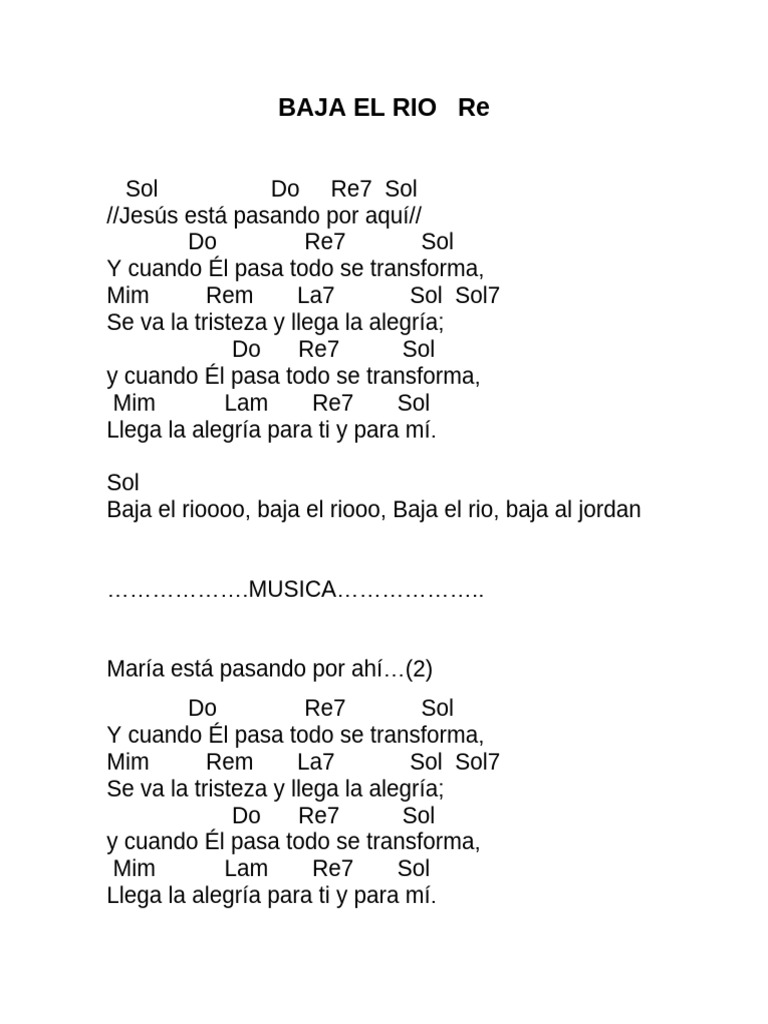 Baja el Río: Letra y Acordes | PDF