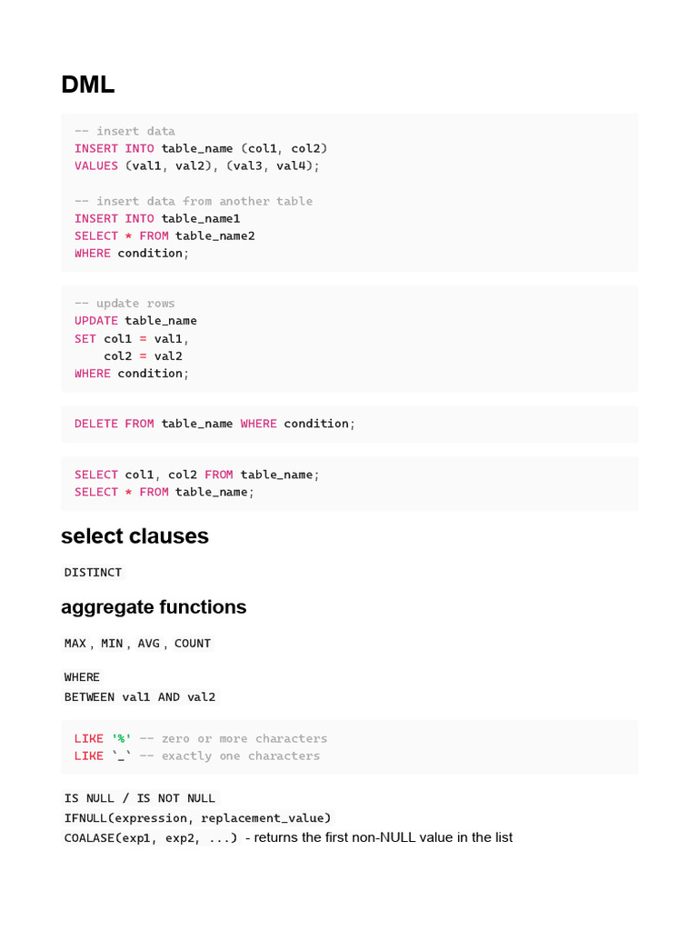 Select Clauses: Aggregate Functions | PDF