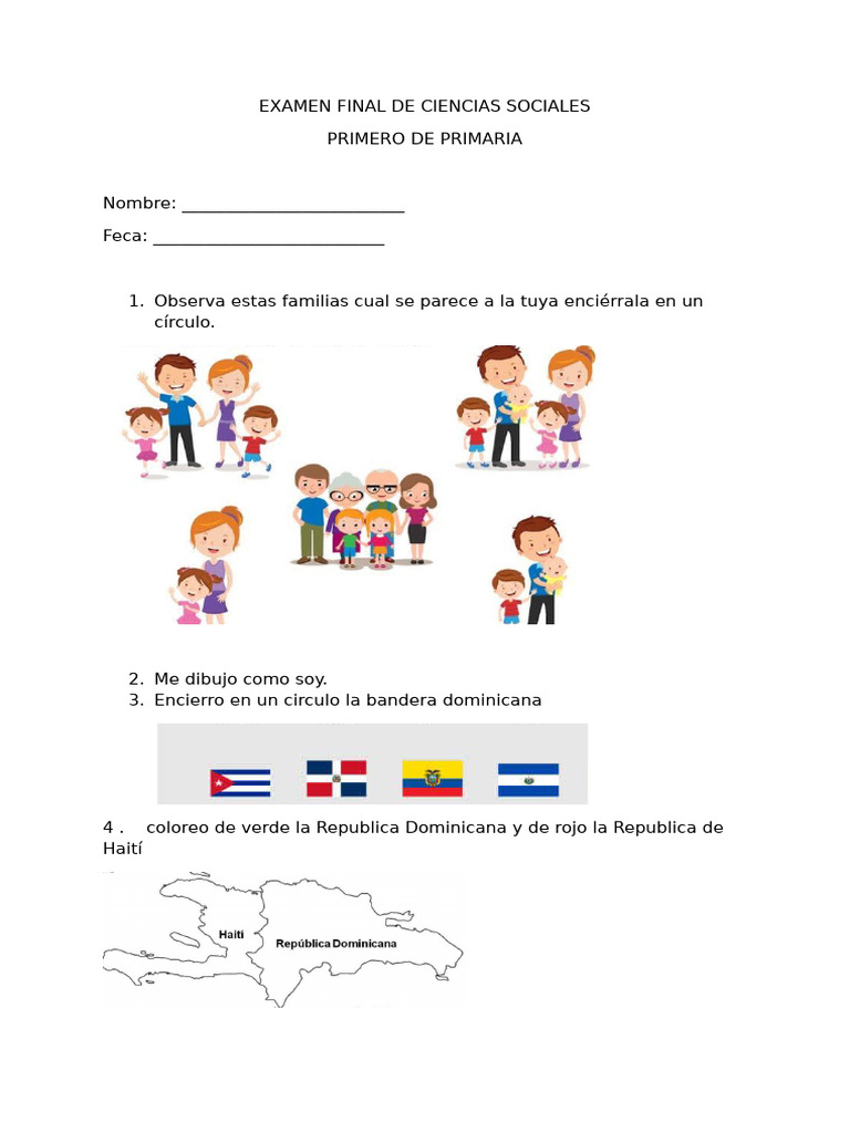 Examen Final de Ciencias Sociales 1° Primaria | PDF