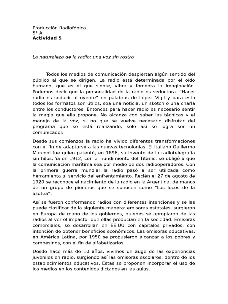 Producción Radiofónica TP 5 | PDF | Radiodifusión