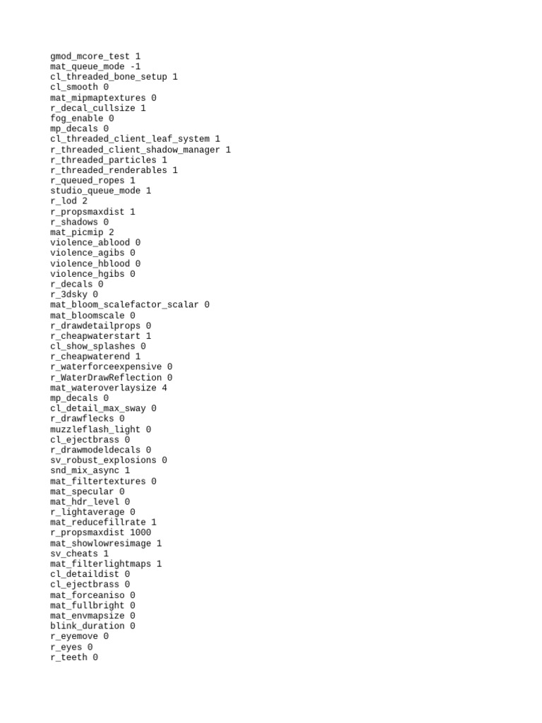 GMod Performance Configuration Settings | PDF