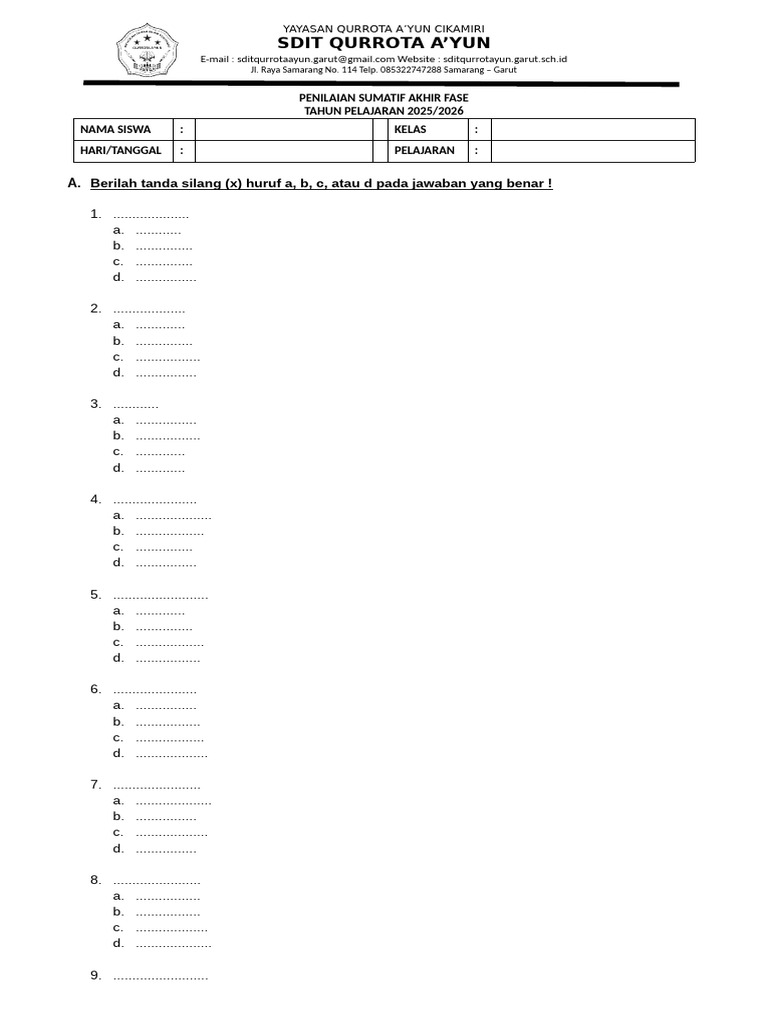 Form Soal Psaf 2425 | PDF