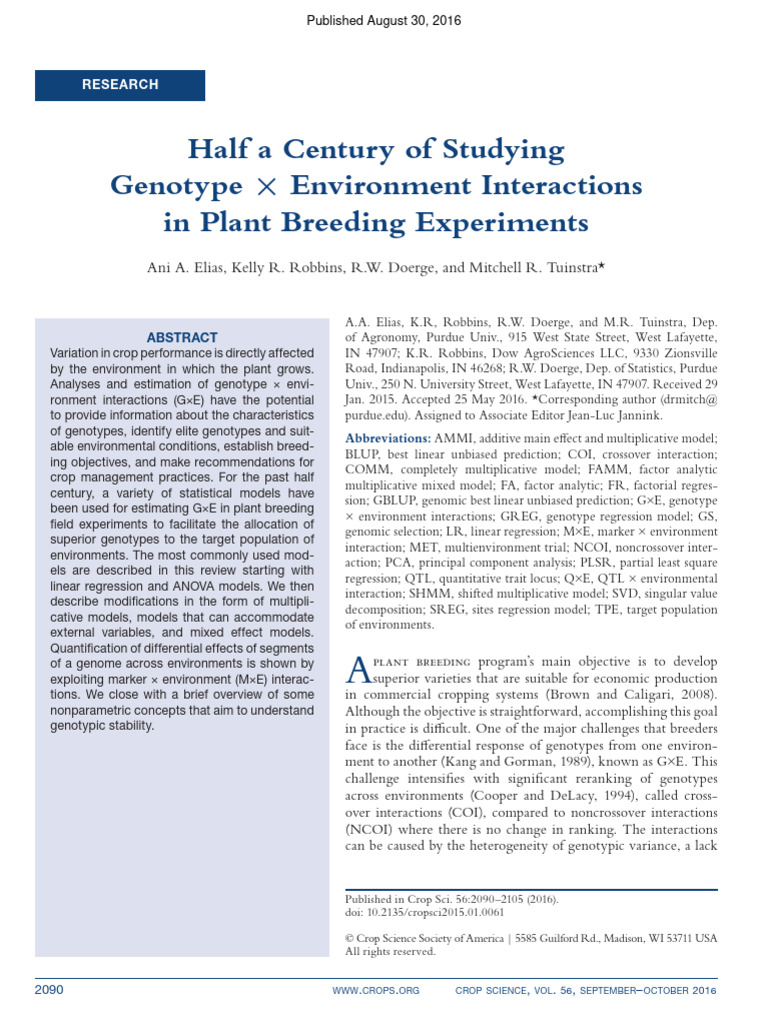 Half A Century of Studying Genotype Environment Interactions in Plant ...