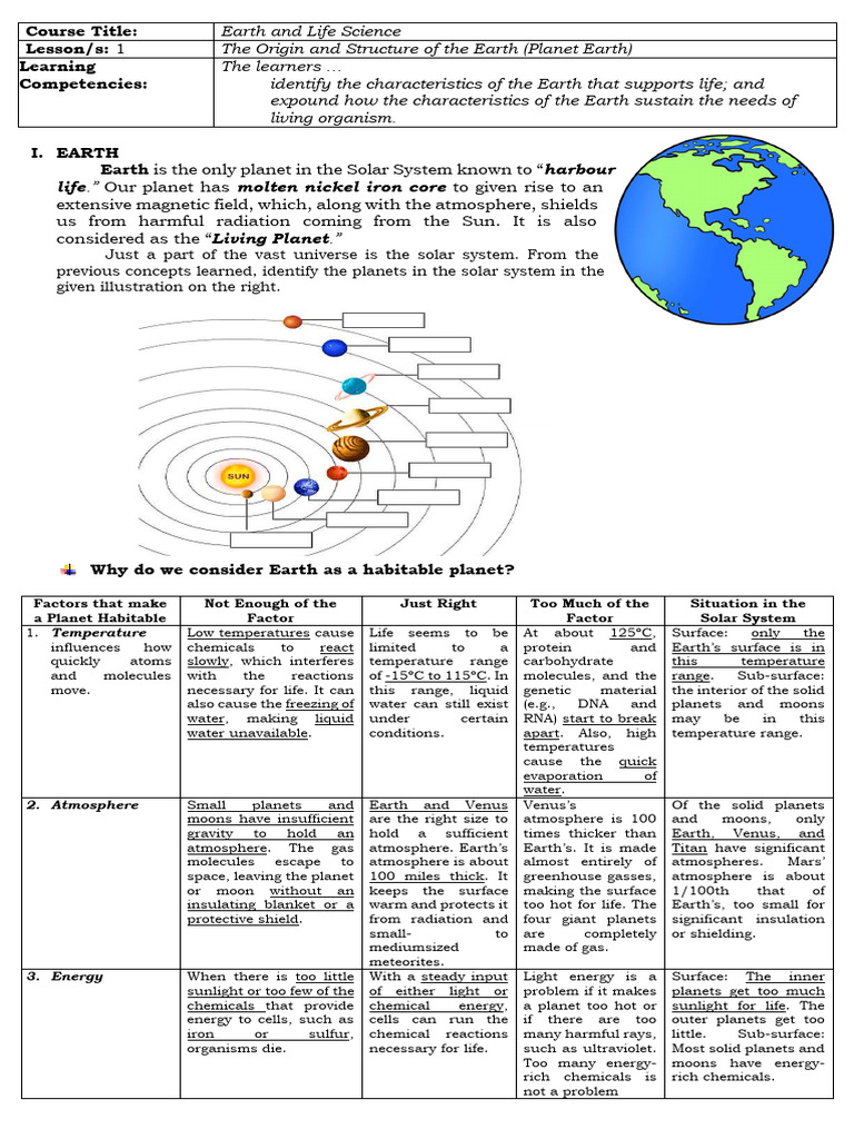 q1 Lesson 1 Origin and Structure of Earth | PDF | Atmosphere | Earth