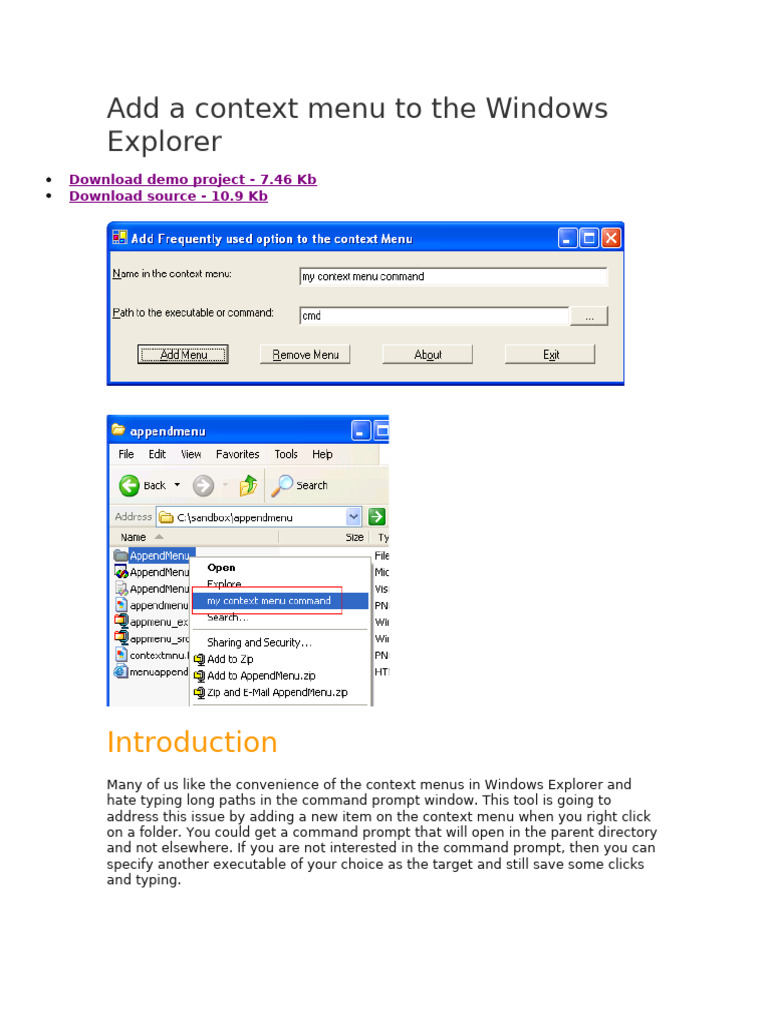 Add Context Menu in Windows Explorer | PDF | Menu (Computing) | Windows ...
