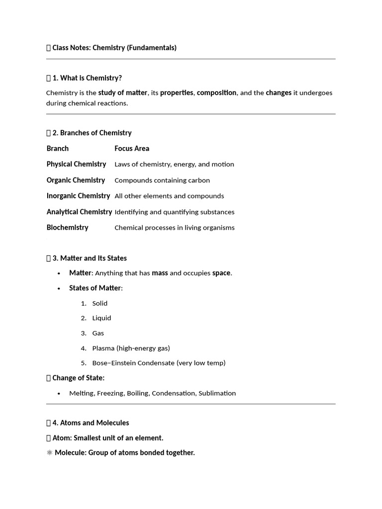 Chemistry Fundamentals Class Notes | PDF | Chemistry | Chemical Elements