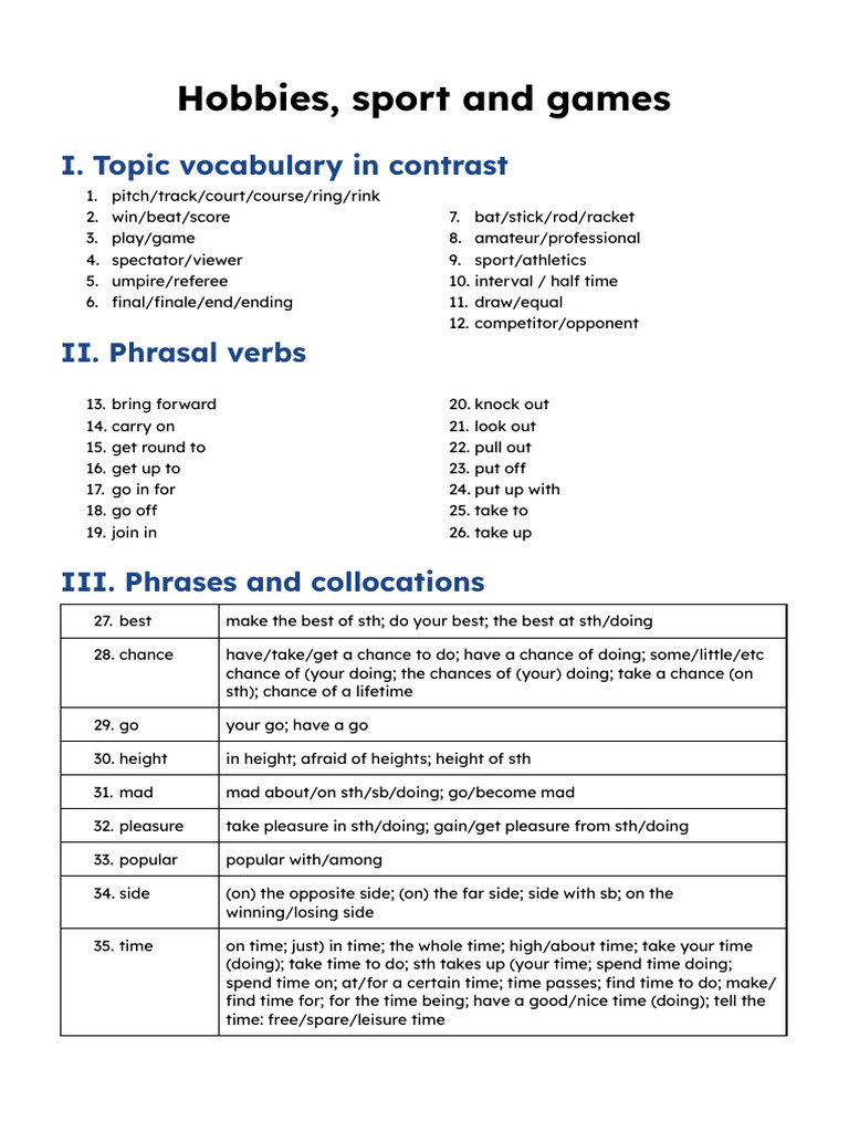 Vocabulary and Phrases for Sports and Hobbies | PDF | Referee | Sports
