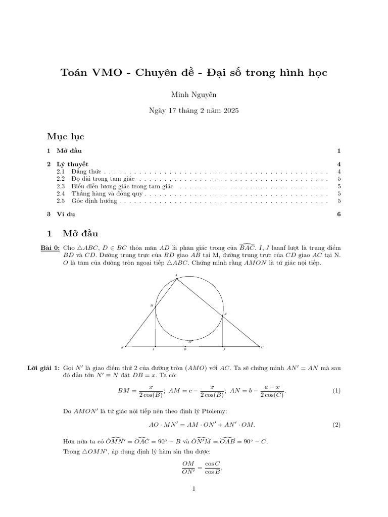 Toán VMO Chuyên đề Đại số trong hình học | PDF
