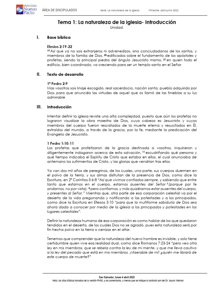 Tema 1 - La Naturaleza de La Iglesia - 05abr22 | PDF | Cristo (título ...