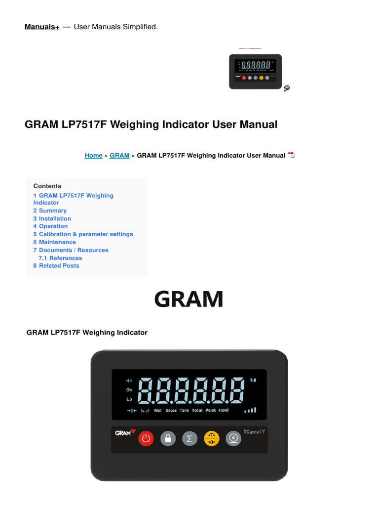 GRAM LP7517F Weighing Indicator Manual | PDF | Battery Charger | Weight