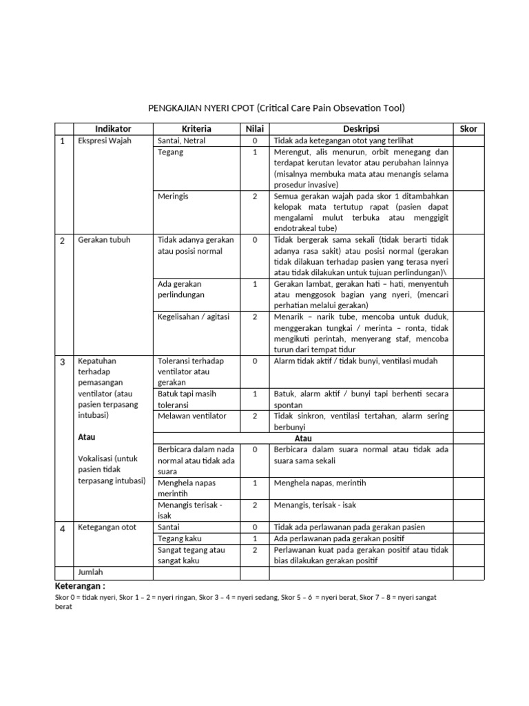 Pengkajian Nyeri Menggunakan CPOT | PDF