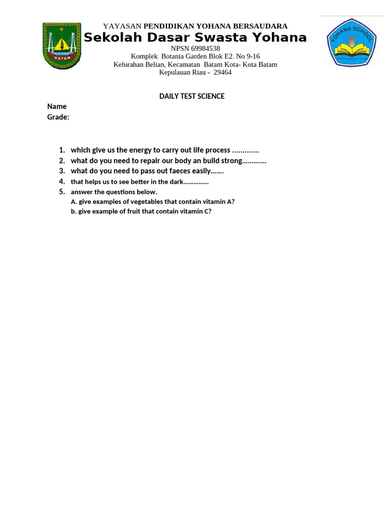 Daily Test Kls 3 | PDF
