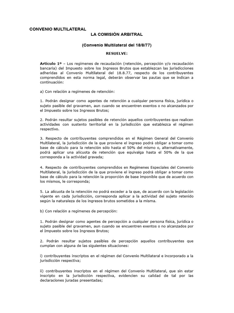 Reglas de Retención y Percepción del Convenio Multilateral | PDF ...