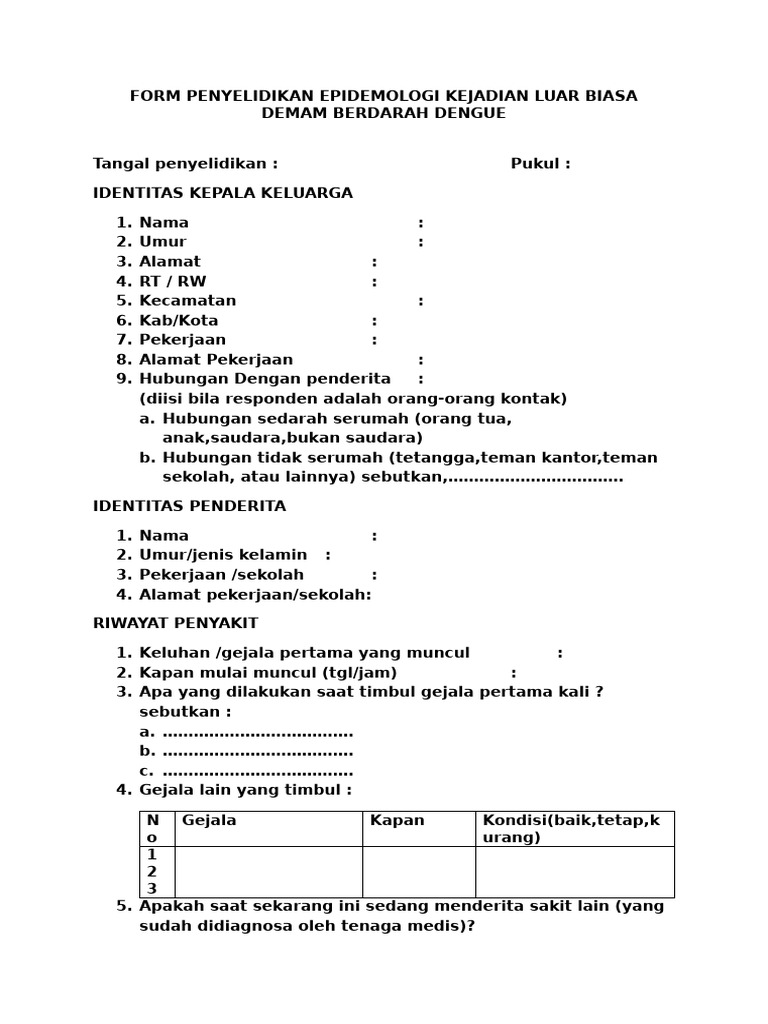 Formulir Penyelidikan DBD 101758 | PDF