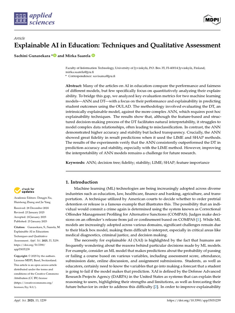 Explainable AI in Education Techniques and Qualitative Assessment | PDF ...