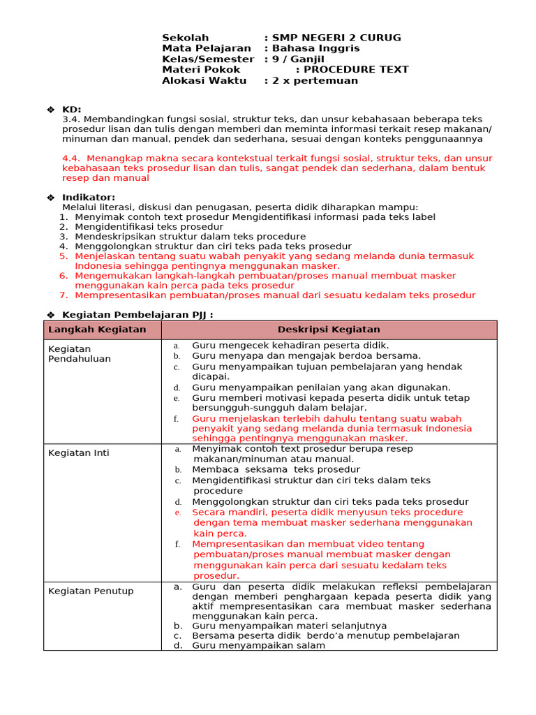 Materi Procedure Text untuk SMP 9 | PDF