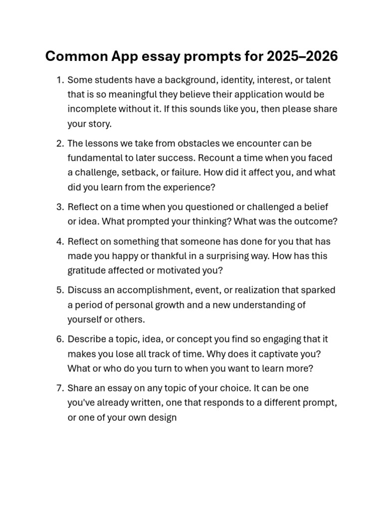 Common App Essay Prompts 2025-2026 | PDF