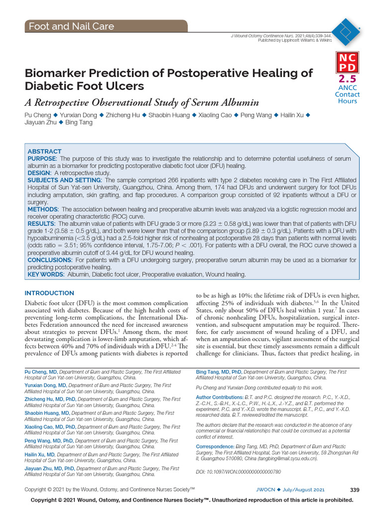 Biomarker Prediction of Postoperative Healing of Diabetic Foot Ulcers ...