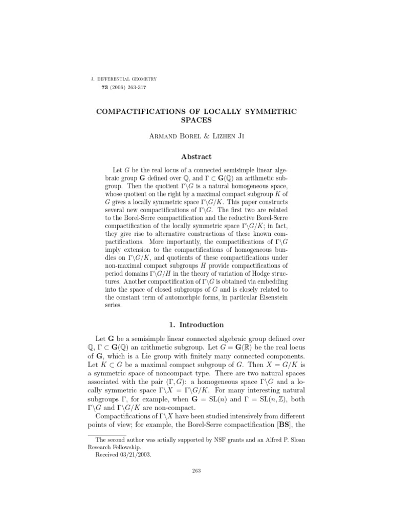 Compactifications of Locally Symmetric Spaces by Borel and Ji | PDF ...