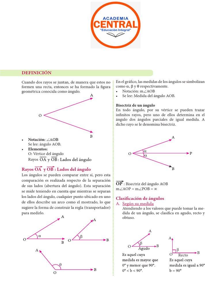 Definición y Clasificación de Ángulos | PDF | Ángulo | Geometría