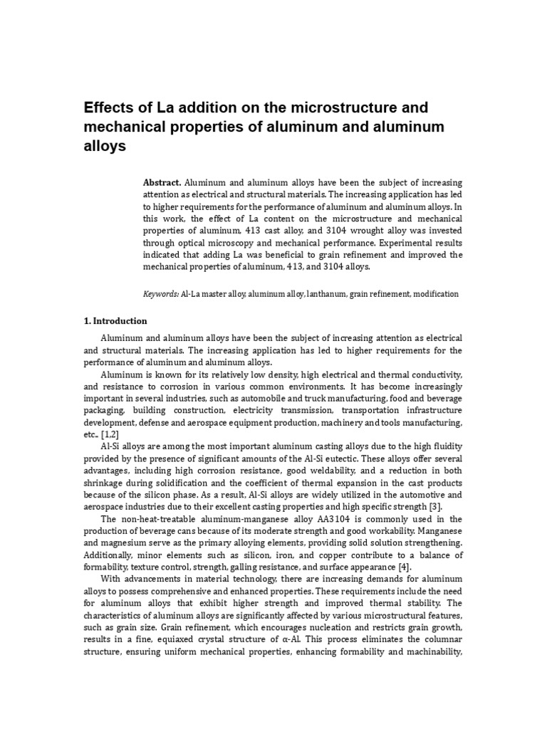 La Addition Enhances Aluminum Alloys | PDF | Alloy | Aluminium