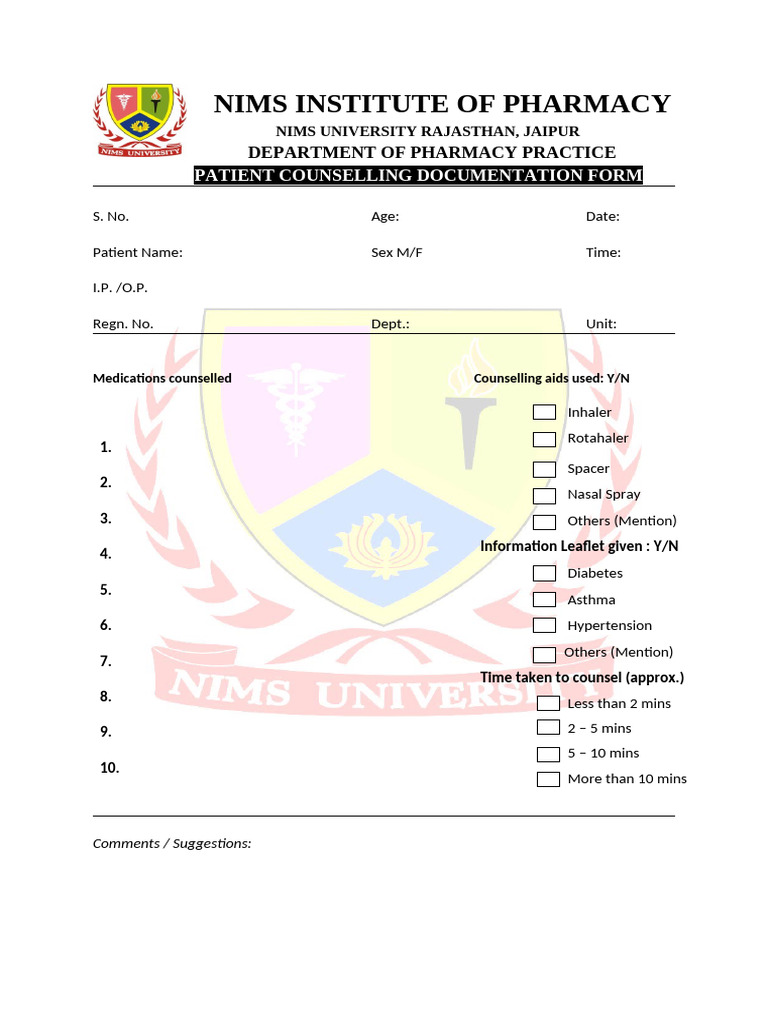 Patient Counselling Documentation Form PDF Common Cold Health Care