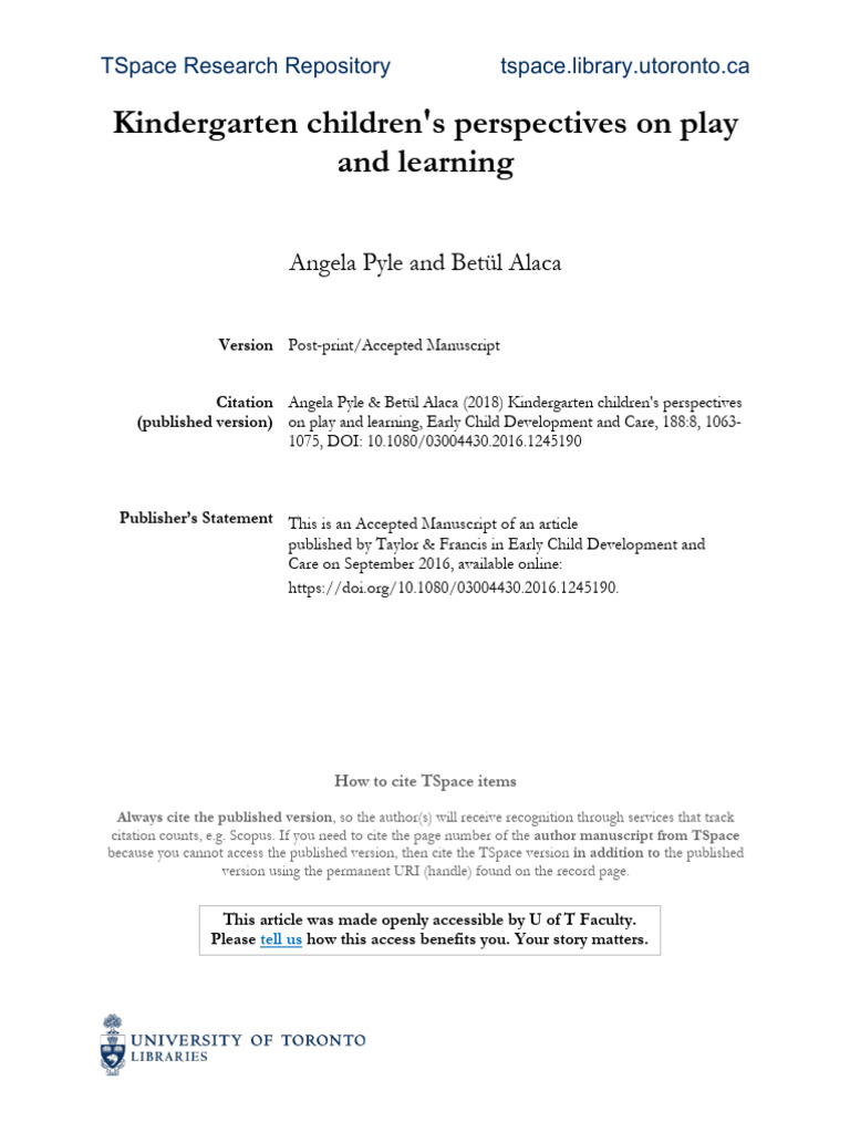 Kindergarten Play and Learning Insights | PDF | Learning | Teachers