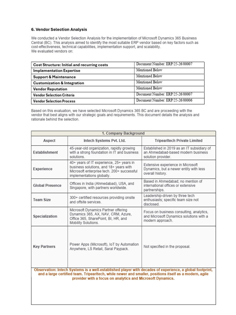 Vendor Selection for Dynamics 365 BC | PDF | Enterprise Resource ...