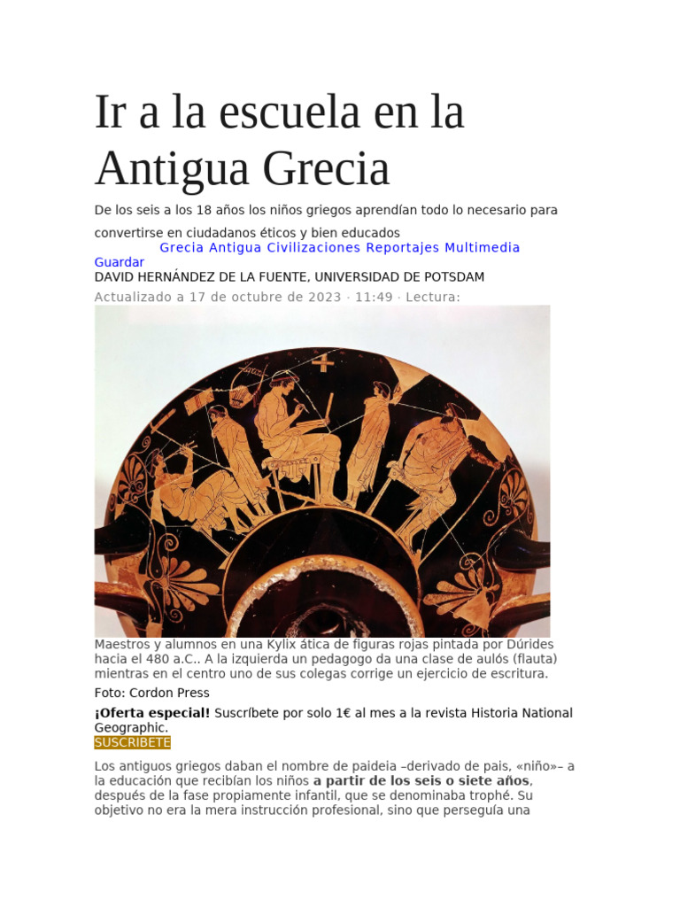 Educación en la Antigua Grecia: Paideia | PDF | Antigua Grecia | Escuelas