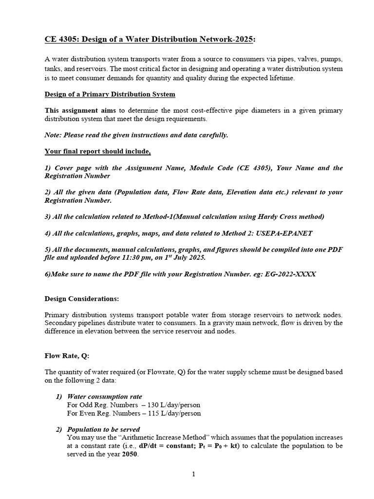 Water Distribution Network Design Guide | PDF | Discharge (Hydrology ...